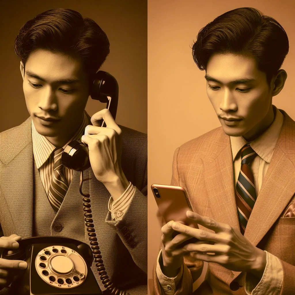 a man in a suit and tie holding a phone