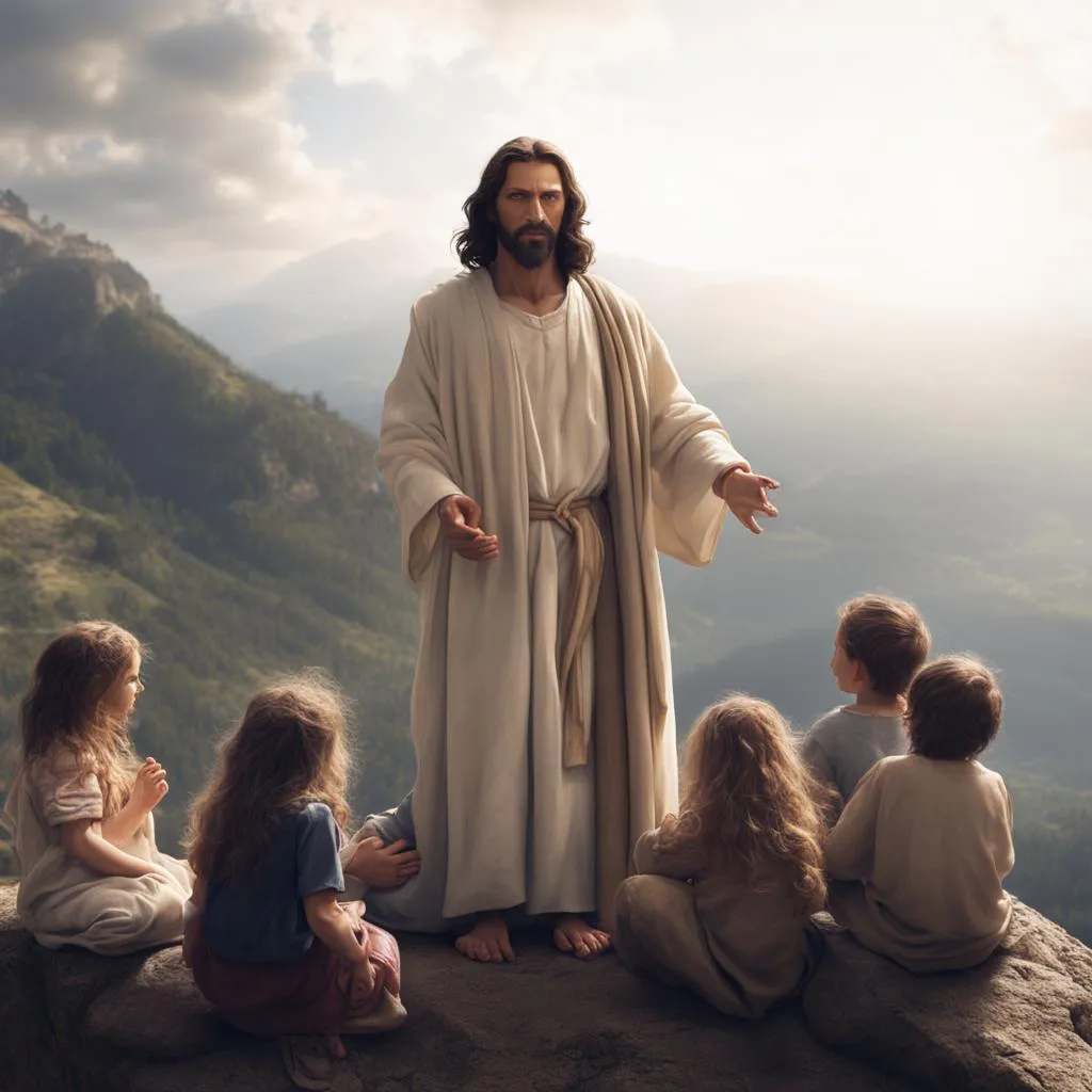 a group of children sitting on top of a mountain