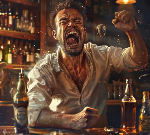 a man in a bar with his mouth open