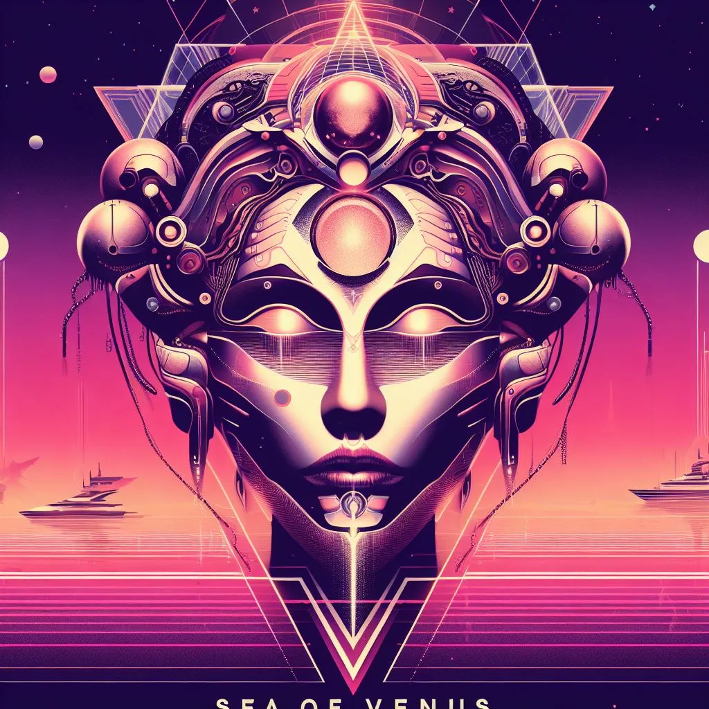 a poster of a woman's face with a futuristic head