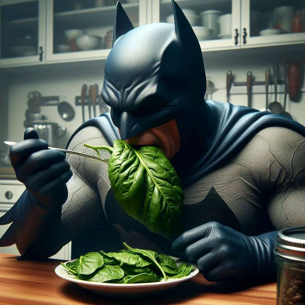 batman eating spinach., advertising style