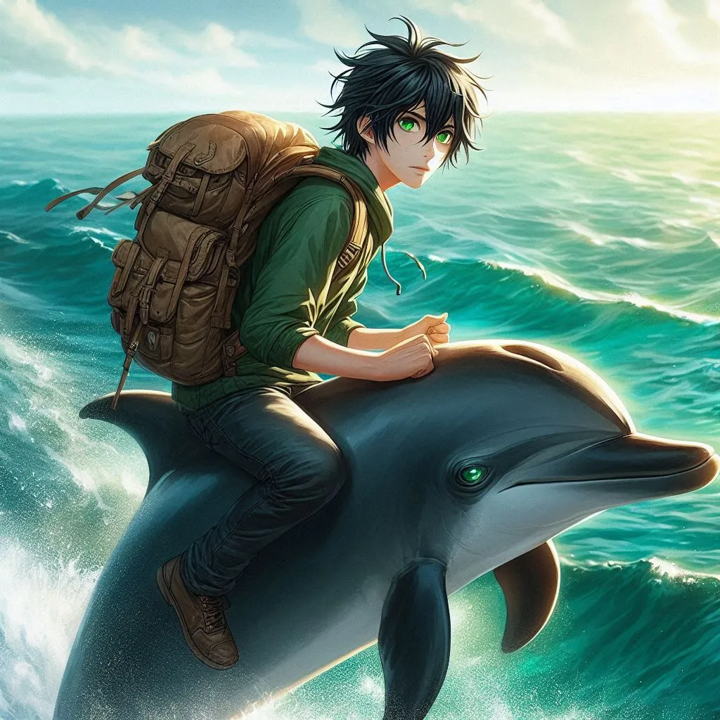 a man riding on the back of a dolphin