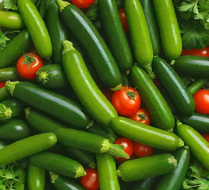 a large pile of cucumbers and tomatoes