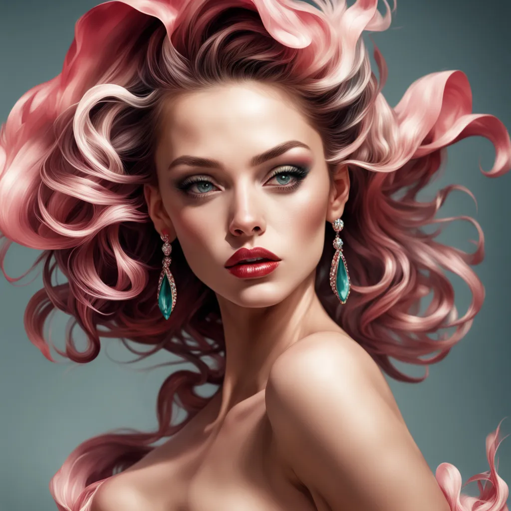 a painting of a woman with pink hair