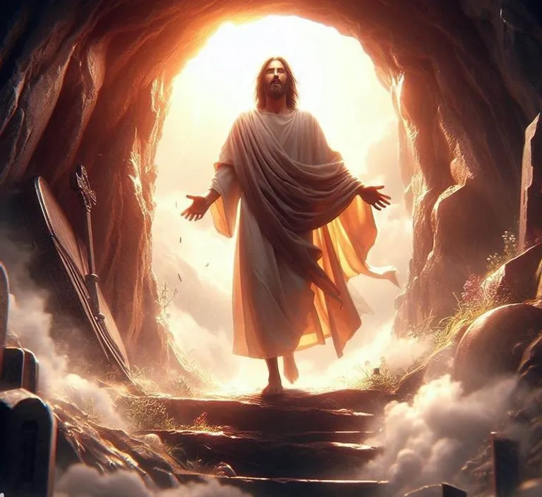 a man standing in a cave with his arms outstretched