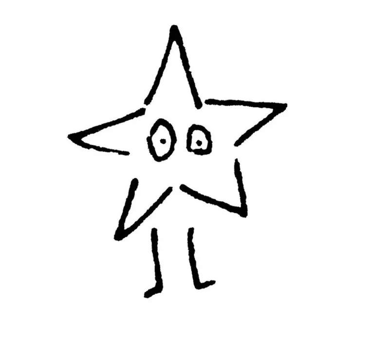 a black and white drawing of a dancing star