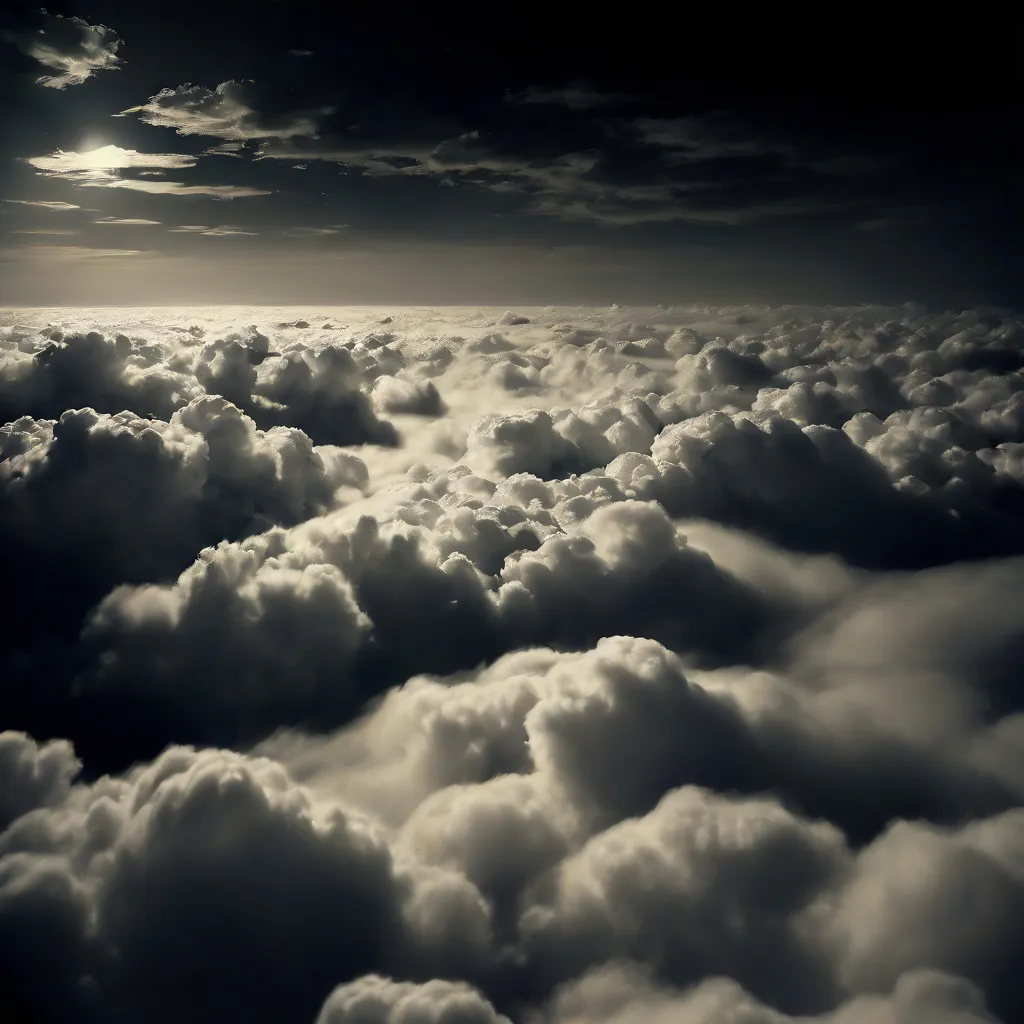 a black and white photo of clouds in the sky