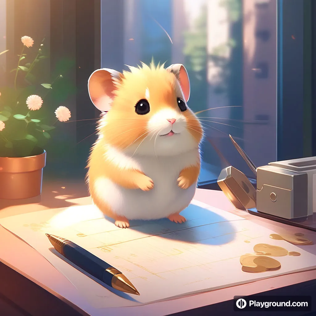 a hamster sitting on top of a desk next to a window