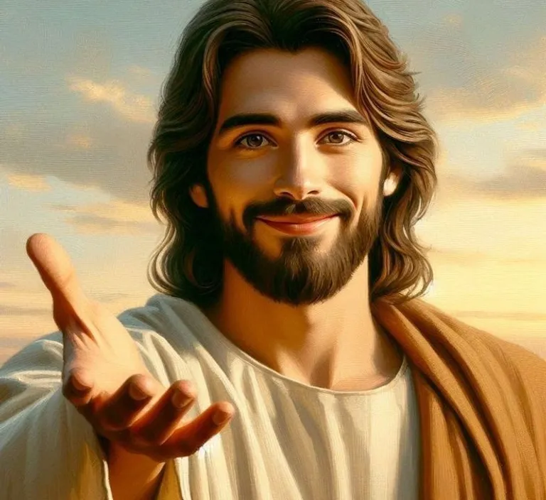 a painting of jesus pointing to the sky