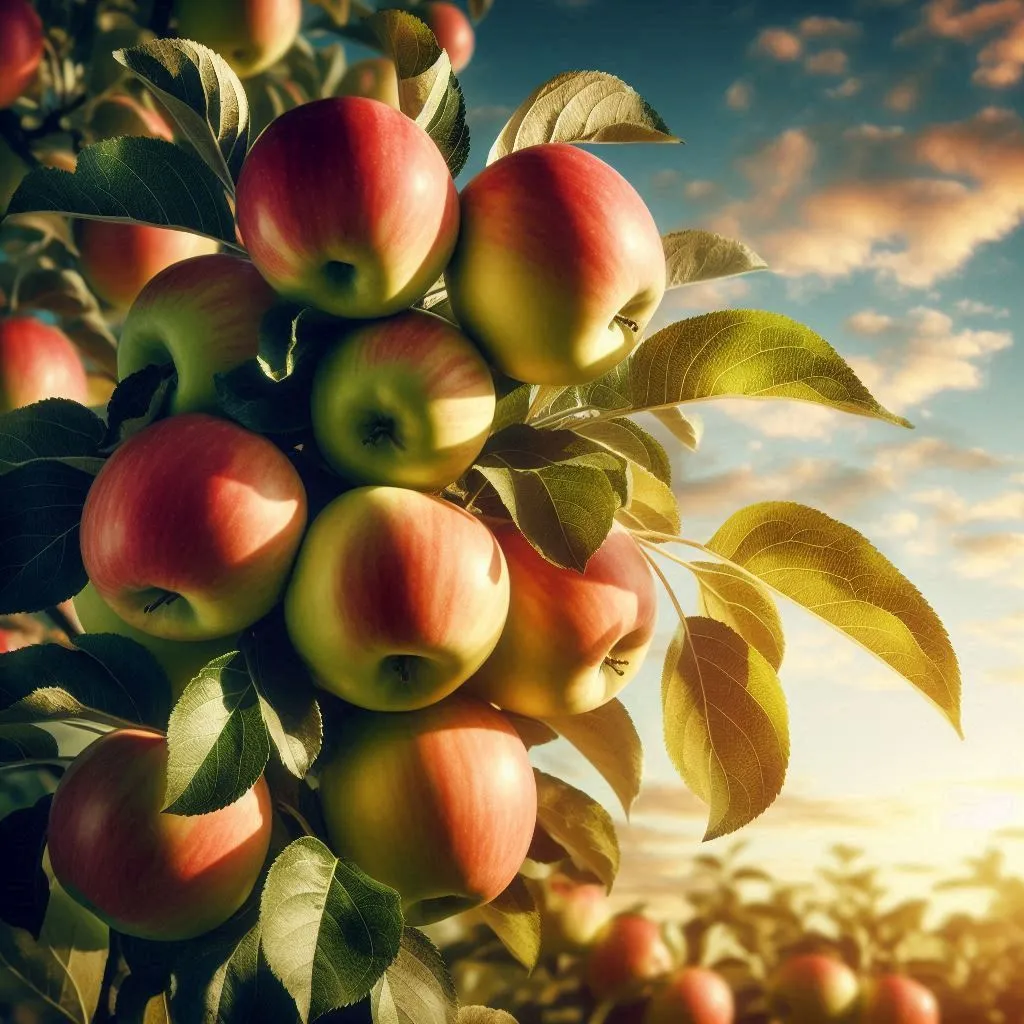 a tree filled with lots of red and green apples