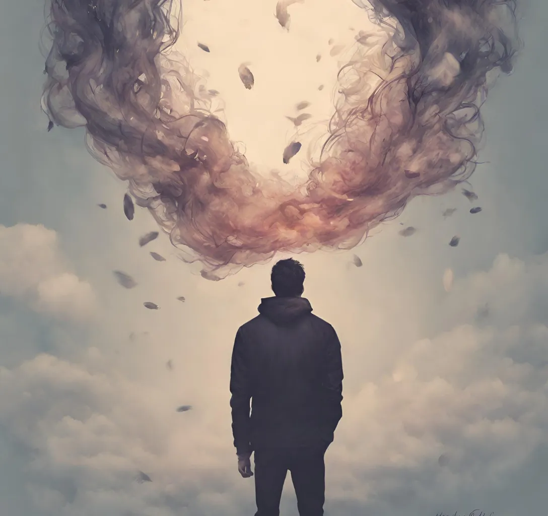 a man standing in front of a cloud of smoke