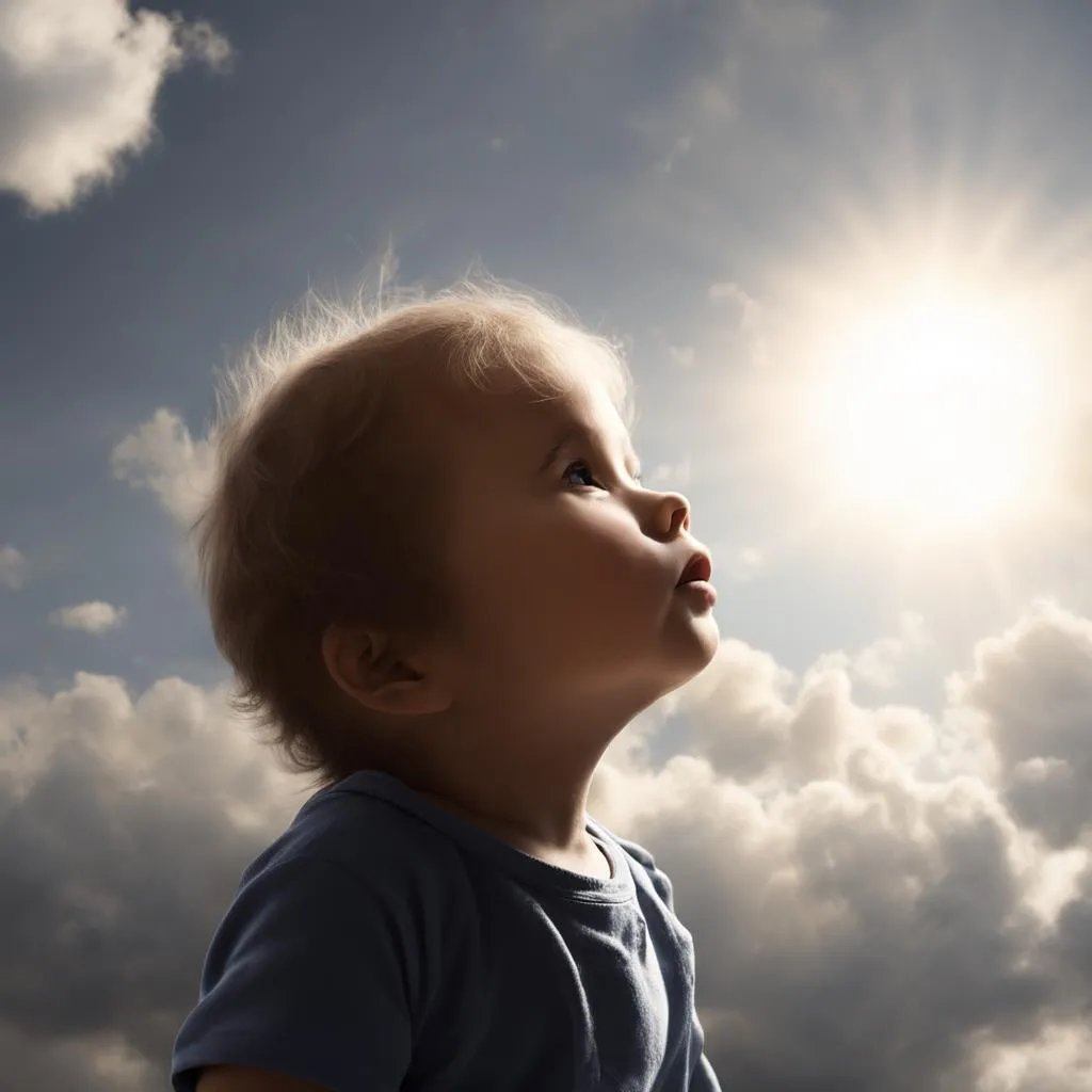 a small child looking up into the sky