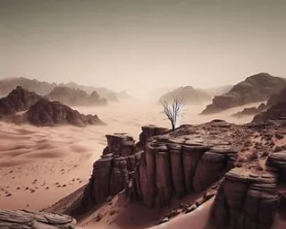 a lone tree in the middle of a desert