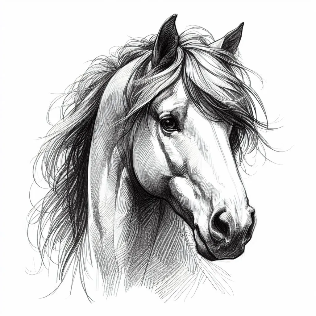 a black and white drawing of a horse