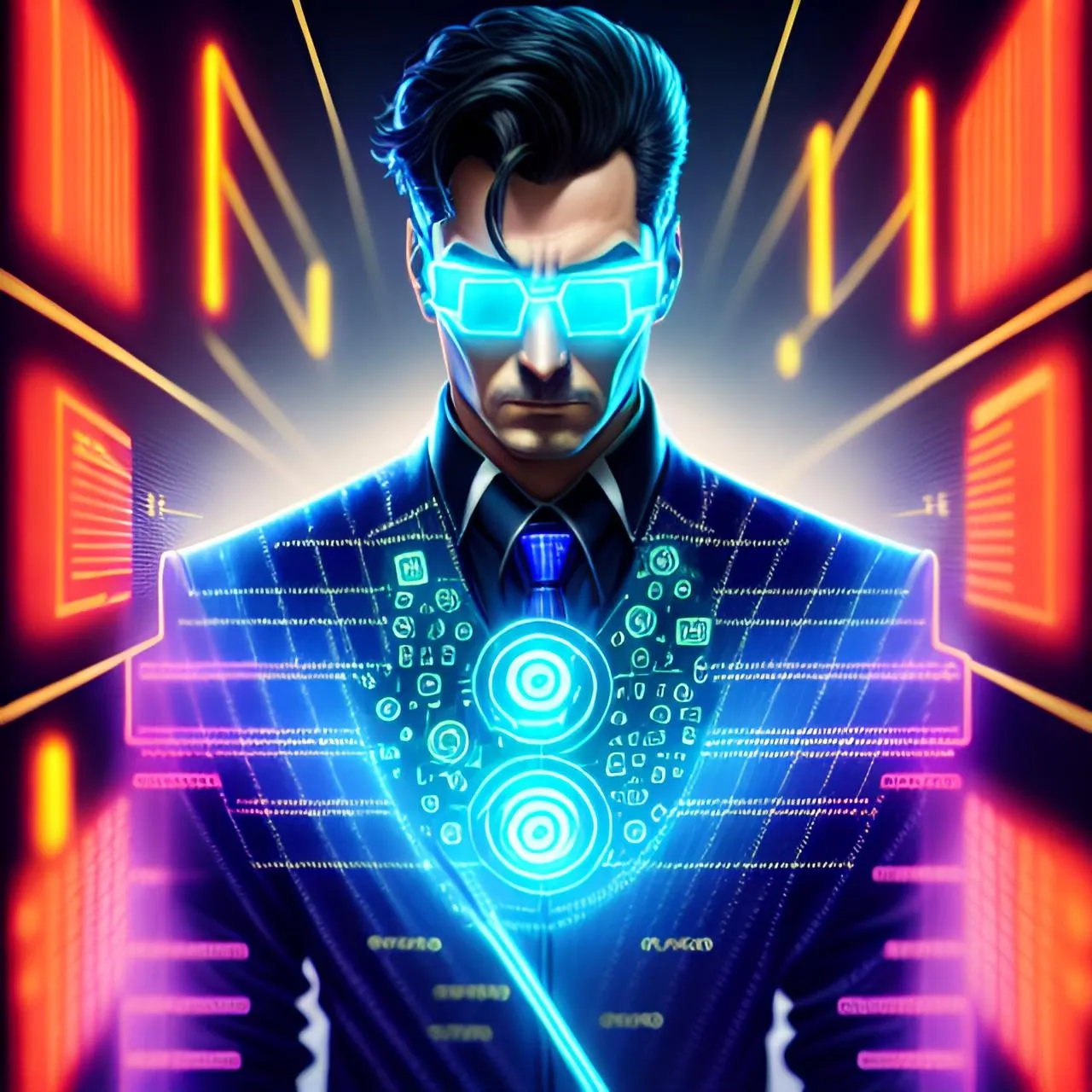 a man in a suit with futuristic glasses