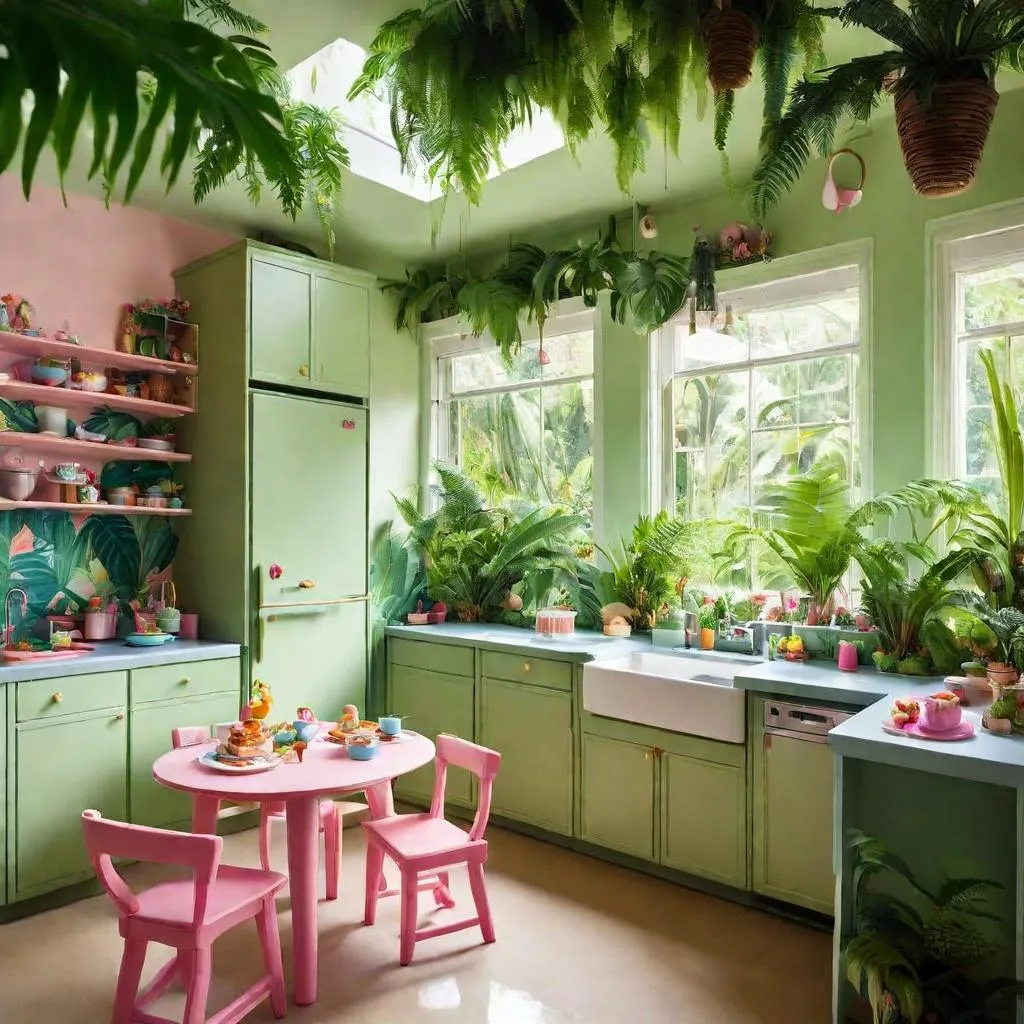 A row of Barbie dolls cooking to the kitchen