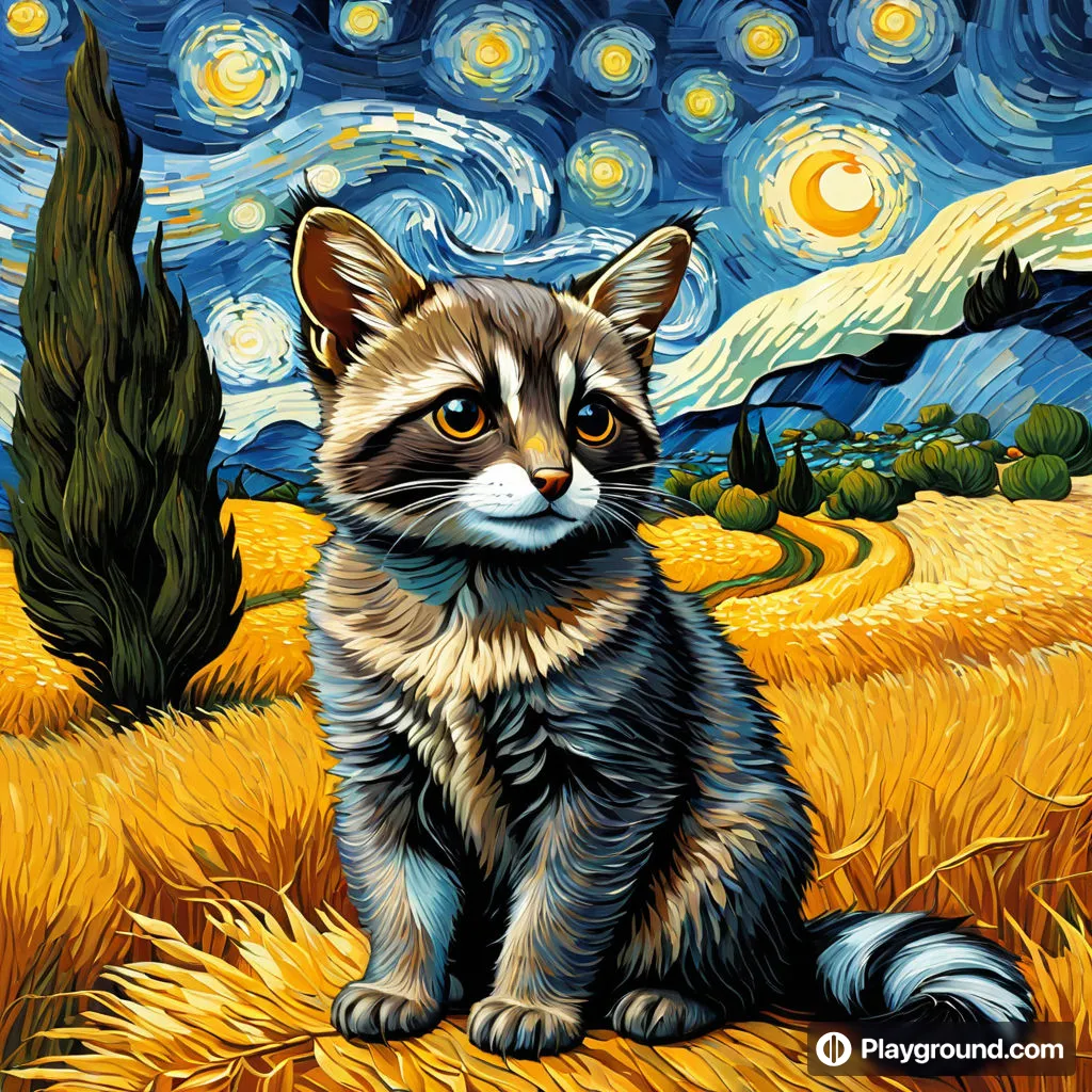 a painting of a cat sitting in a wheat field