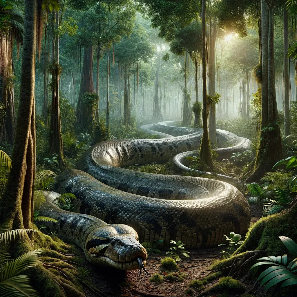 a painting of two snakes in the middle of a forest