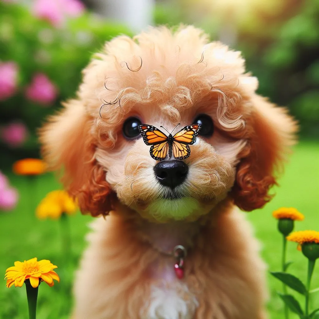 a dog with a butterfly on its nose