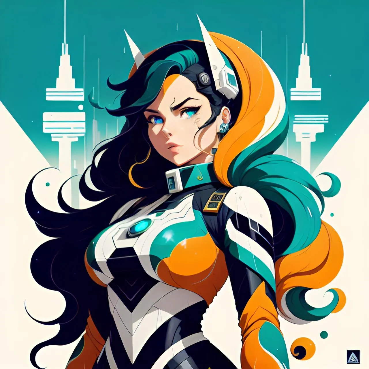 a woman in a futuristic suit with long hair