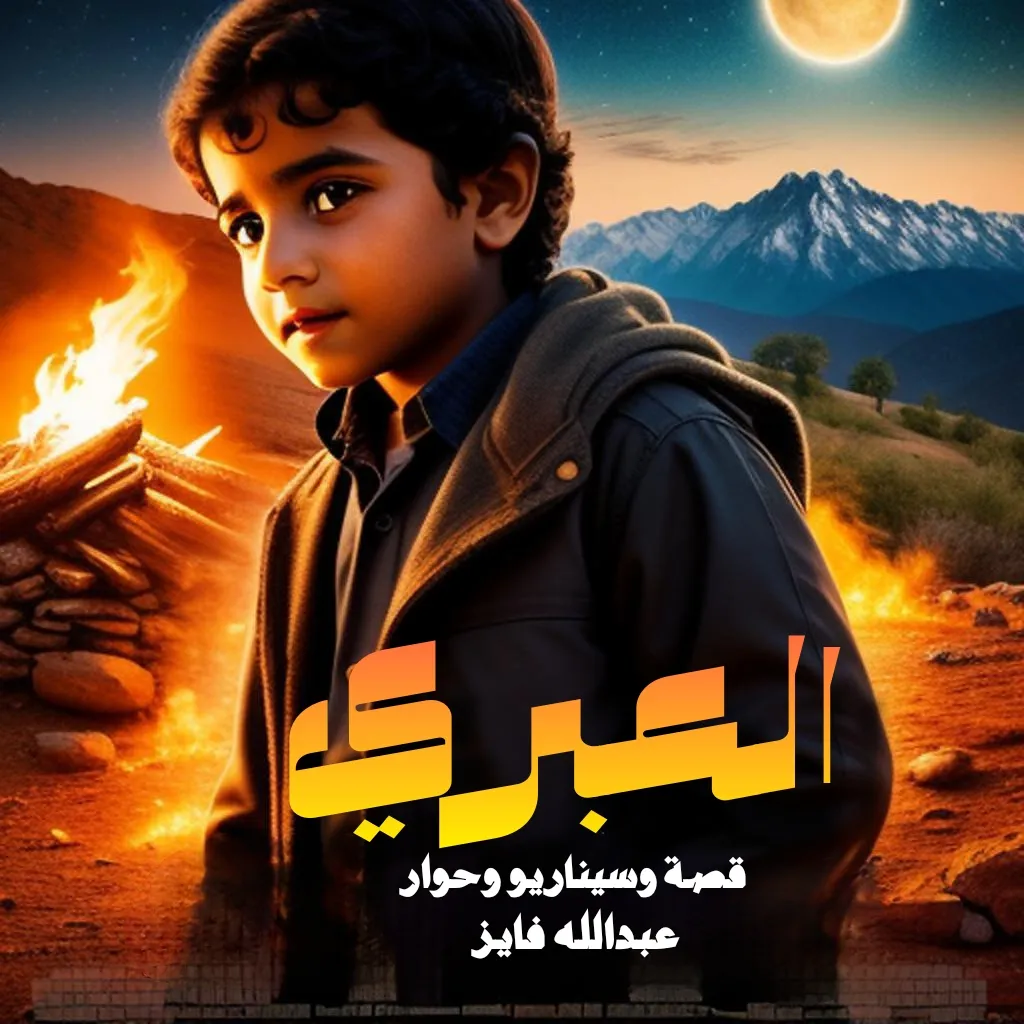 sky,boy-cinematic,  His eyes blink, flash photography, moon, world, poster, landscape, event, font, mountain, movie