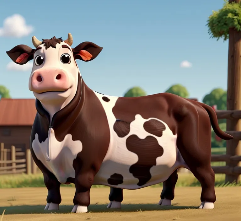 a brown and white cow standing on  a dirt field