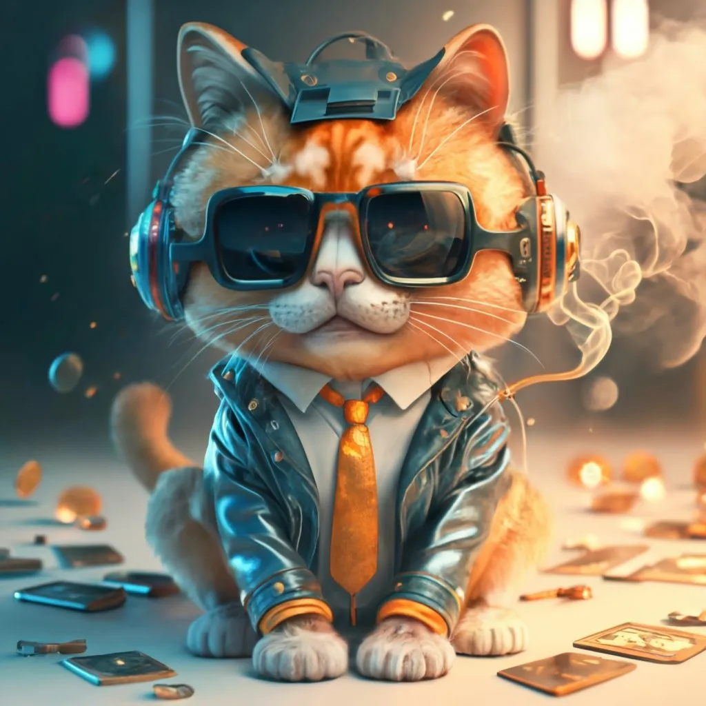 a cat wearing headphones and a leather jacket