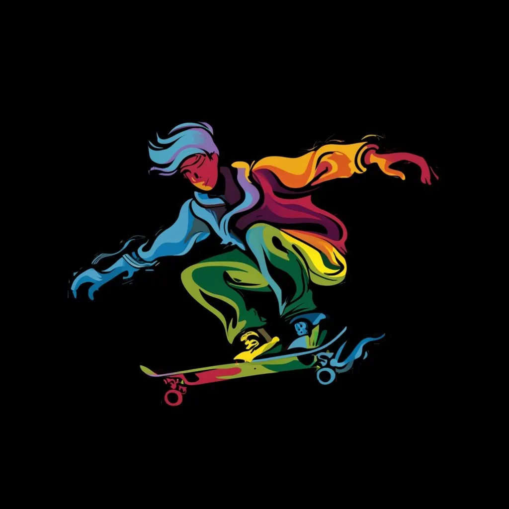 a person riding a skateboard on a black background