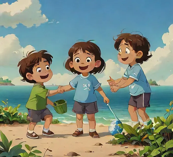 a group of children standing on top of a sandy beach