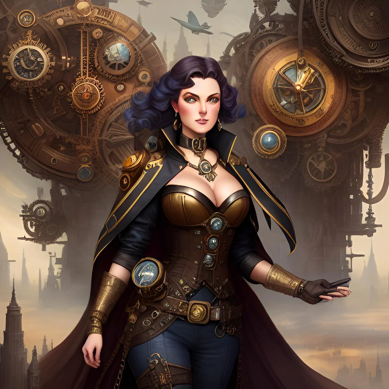 a painting of a woman in a steampunk outfit