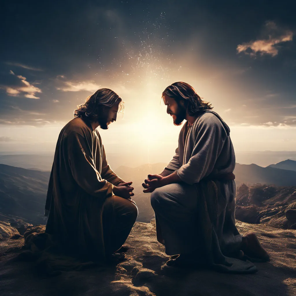 two men sitting on top of a mountain next to each other