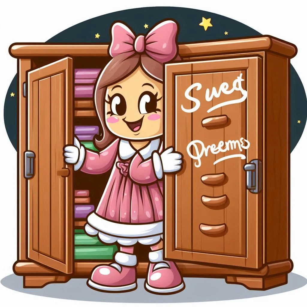 a cartoon girl standing in front of a bookcase