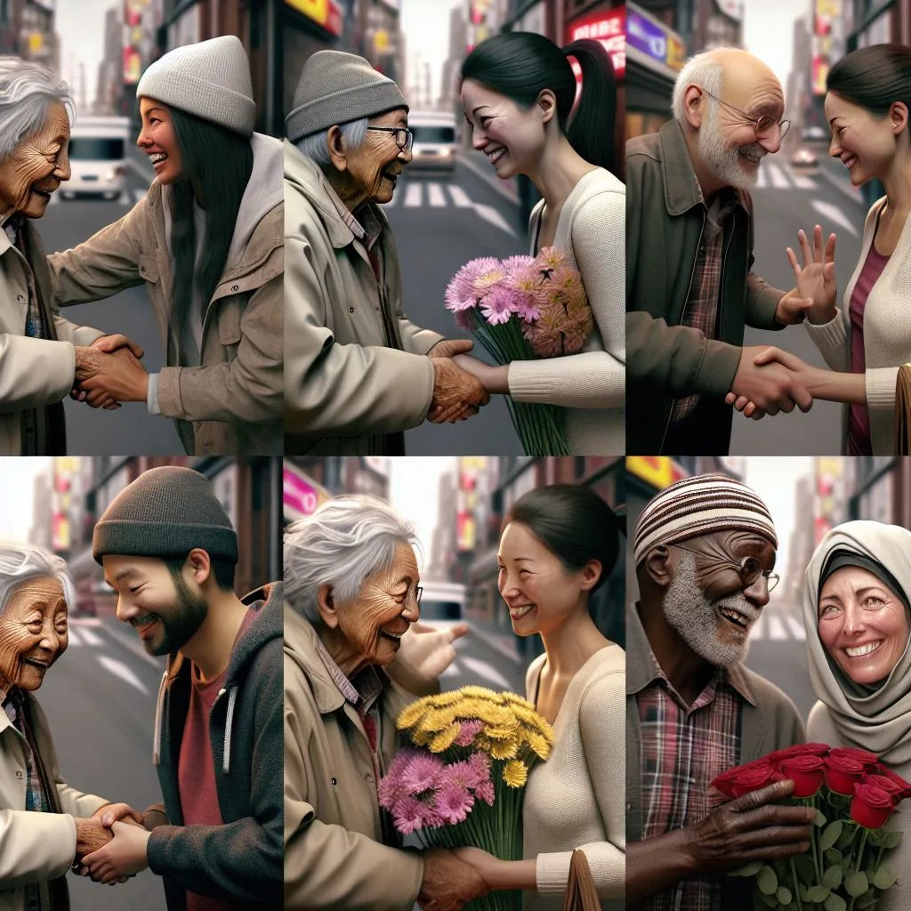 a collage of a man and woman shaking hands