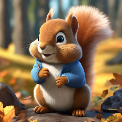 a cartoon squirrel with a blue shirt on