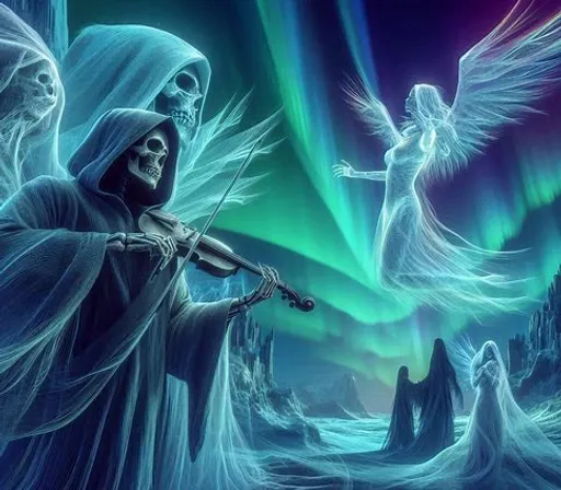 a painting of an angel playing a violin