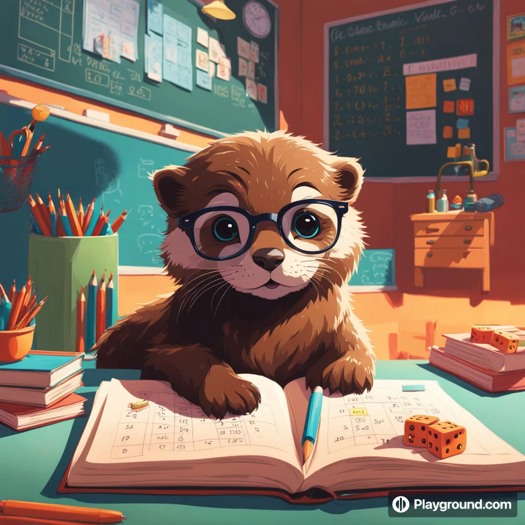 a brown bear wearing glasses sitting in front of a book