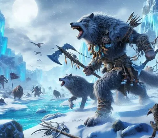 a group of monsters in a snowy landscape