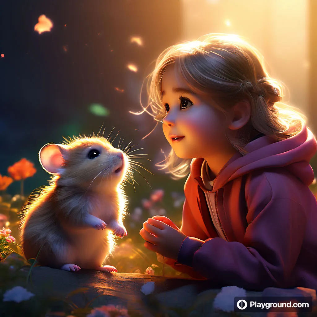 a little girl sitting next to a small rodent