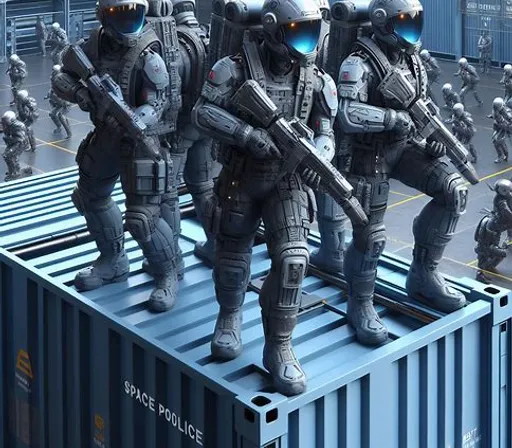 a group of soldiers standing on top of a container