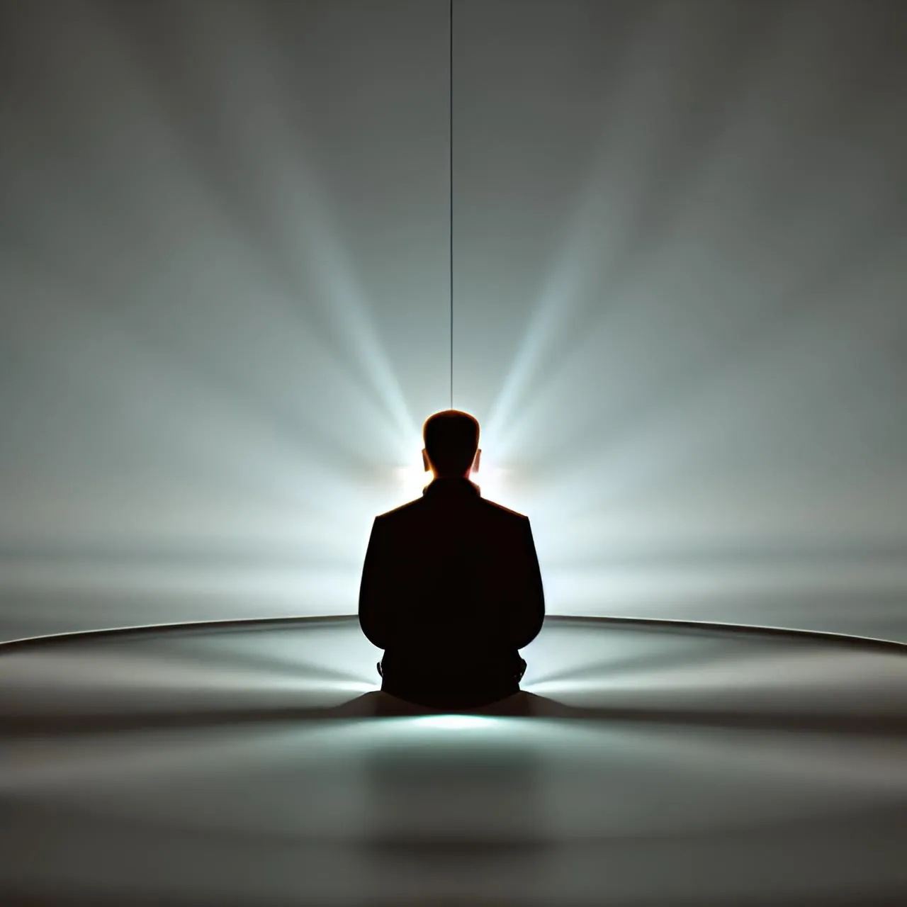 a man sitting in front of a white light