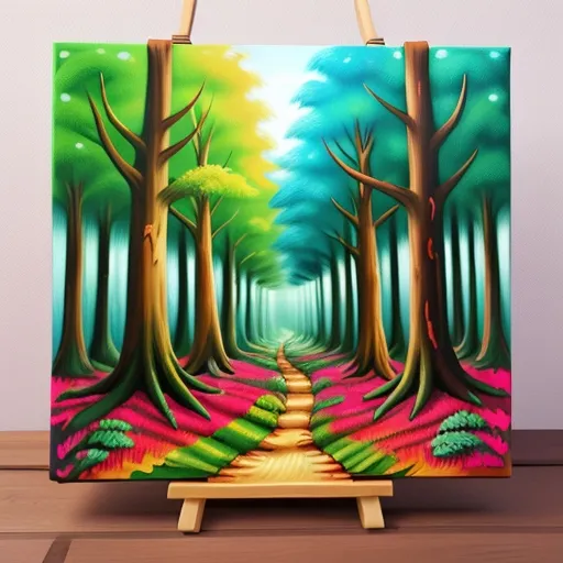 a painting of a forest with a path going through it