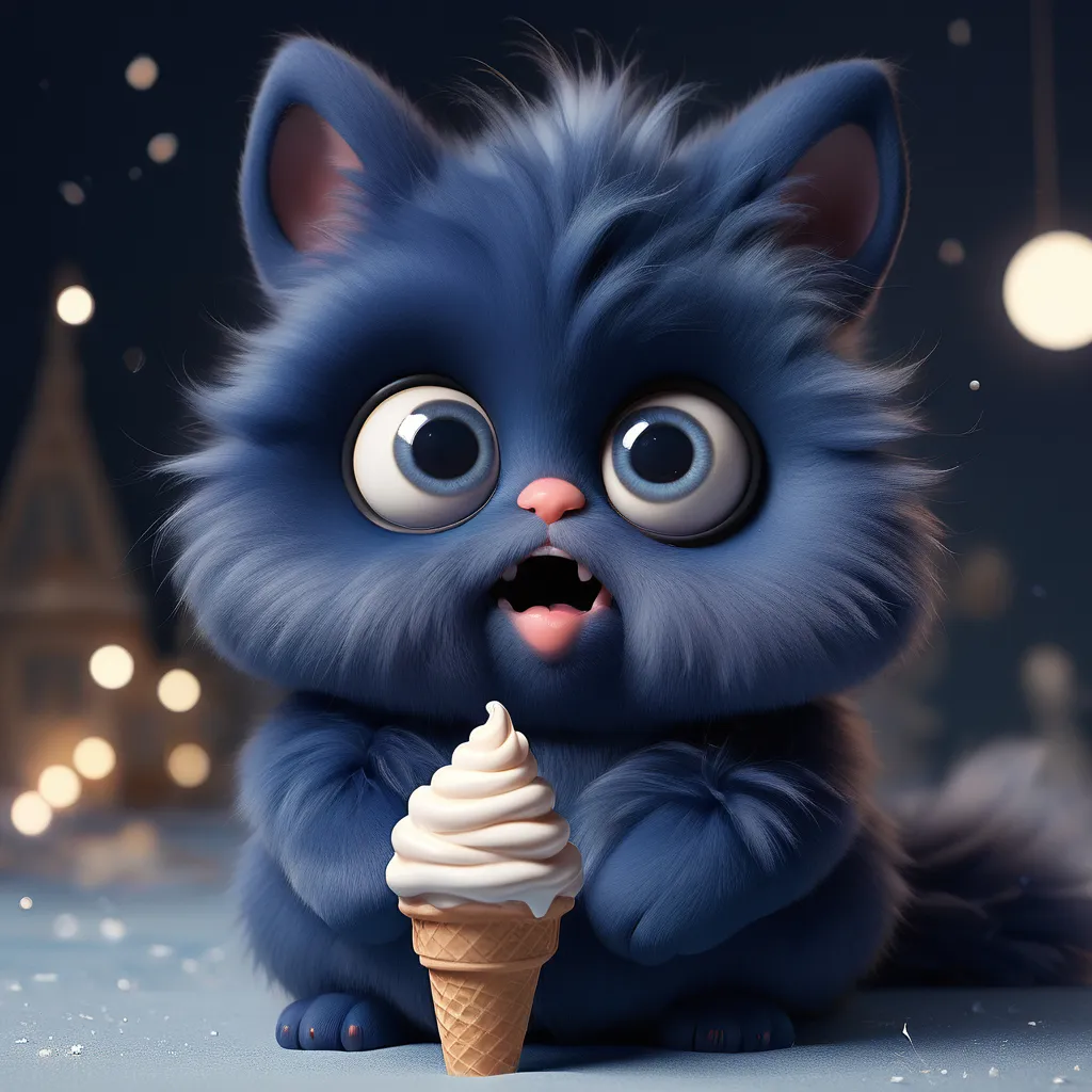 a very cute furry animal eating an ice cream cone