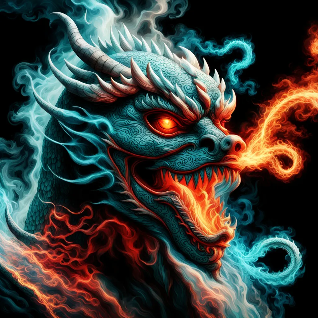 a painting of a dragon with red eyes