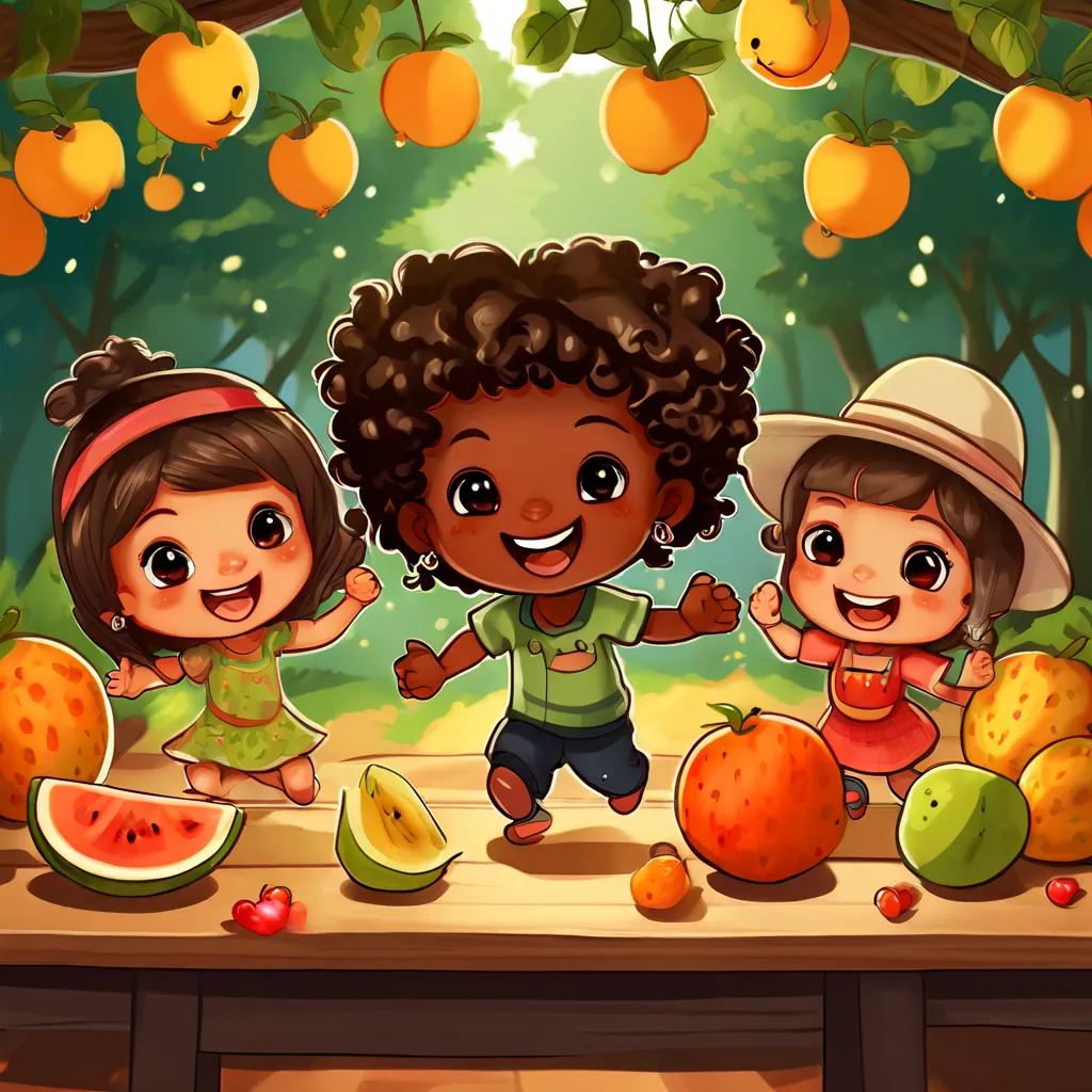 a group of children standing around a table filled with honeydew