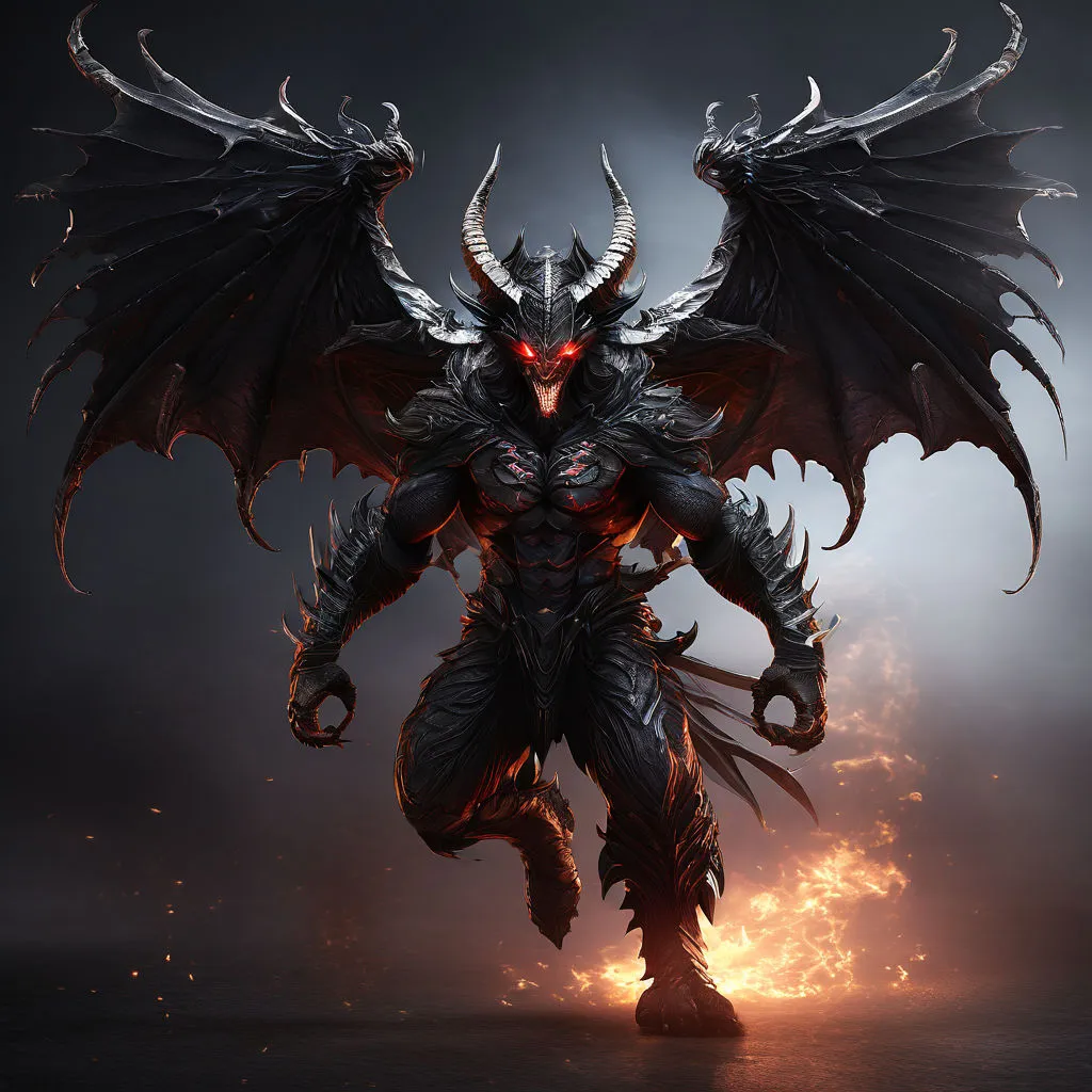 a demonic demon standing in front of a dark background