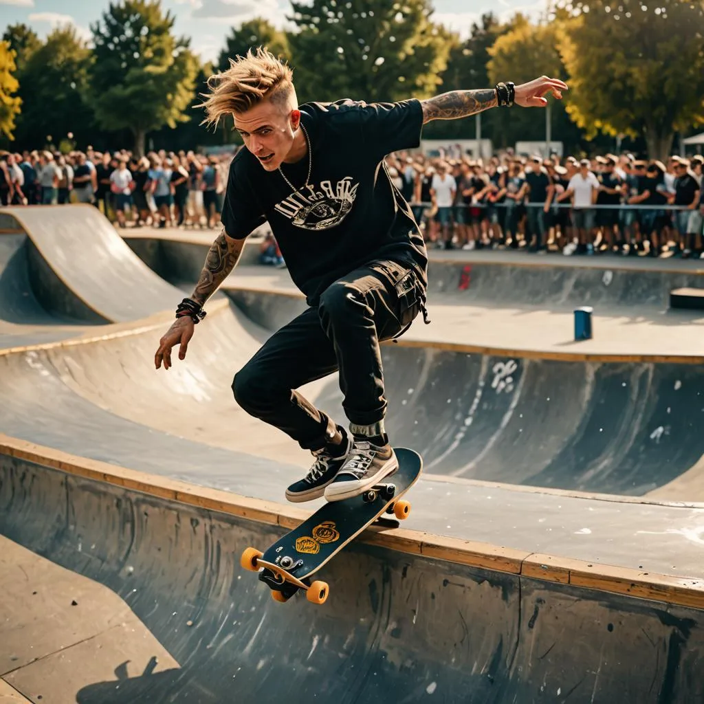 a man riding a skateboard up the side of a ramp