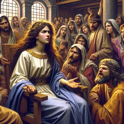 a woman deborah from the bible talking to a group of people