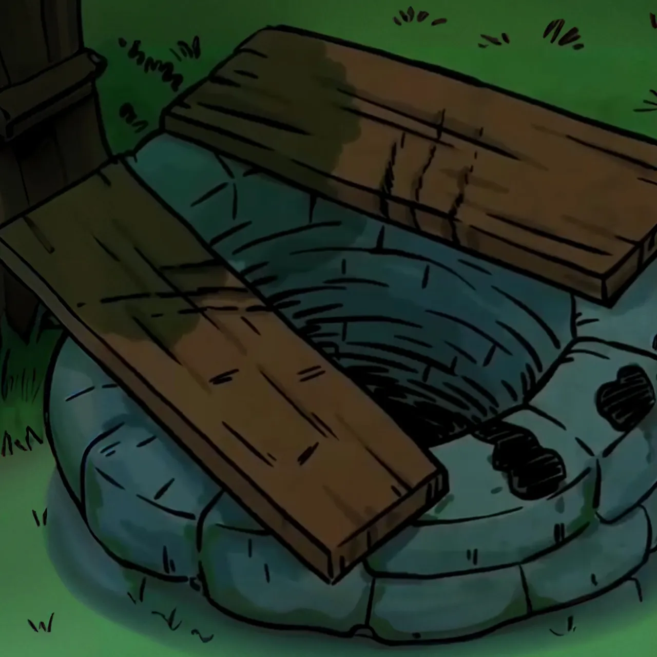 a cartoon of a wooden box sitting on top of the well