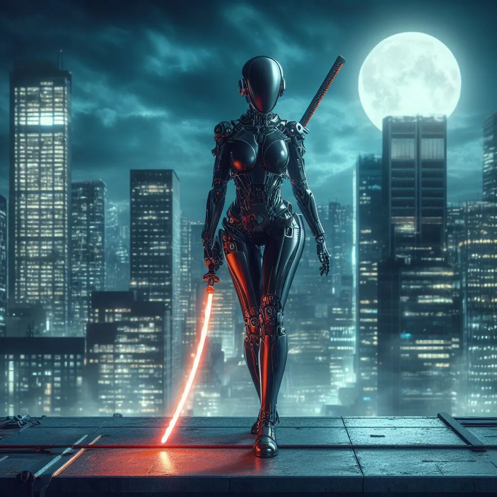 a woman in a futuristic suit holding a baseball bat