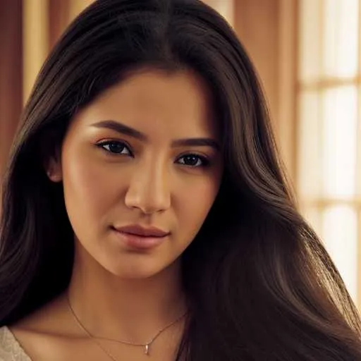 a woman with long dark hair wearing a necklace